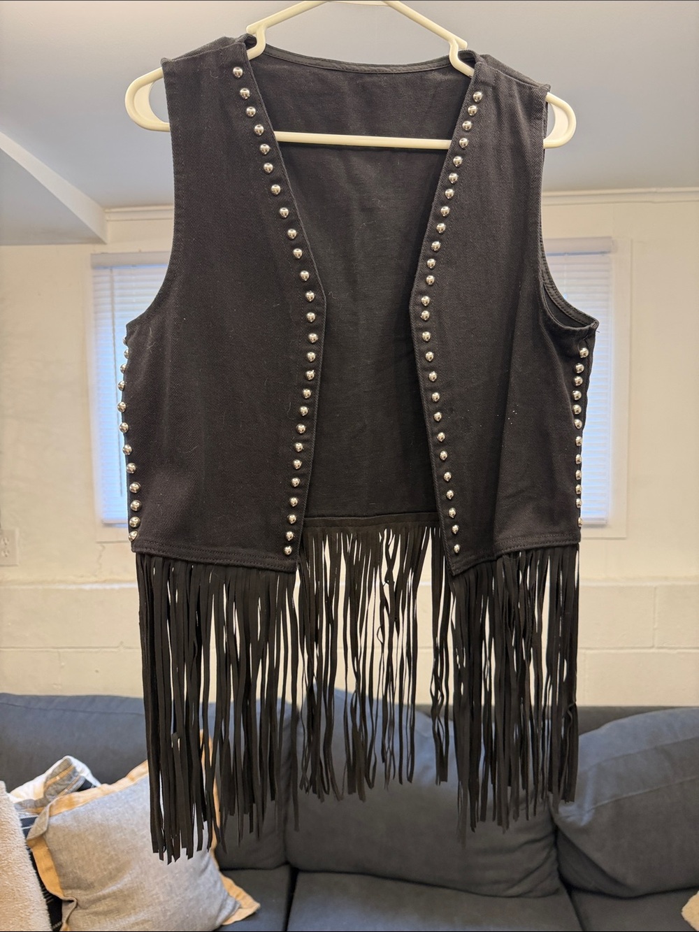 Black Studded Fringe Vest
